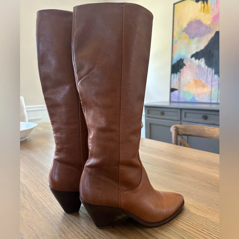 Frye Lila cognac Leather Knee-High Boots size 8.5 - Picture 4 of 7